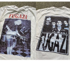 Camiseta Blanca de 2 Caras Estilo Básico Banda de Rock Fugazi Años 90 Algodón Pesado S-5XL