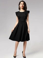 Vestidos midi de algodón regular lisos negros hasta la rodilla de Areca Designer para mujer
