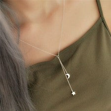 Collar con colgante luna y estrella con circonitas plata de ley 925 /