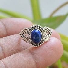Anillo de plata esterlina 925 para mujer lapislázuli natural piedra arenosa boho anillo hecho a mano