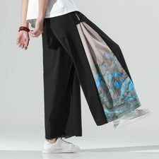Pantalones de pierna ancha a juego de color nacional de verano estilo nacional pantalones juveniles para hombre