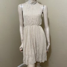 Vestido midi para mujer beige poliéster cóctel en capas plisado abierto con corbata talla S
