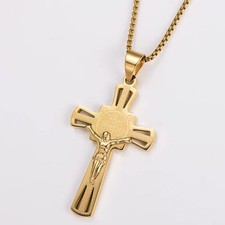 Collar Cruz Oro Jesús Religión Colgante Acero Inoxidable Dorado Cruz Colgante