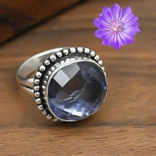 Anillo de joyería hecho a mano de plata esterlina 925 con piedras preciosas de iolita azul regalo para ella