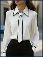 Mujer Moda Corbata Solapa Diseño Informal Manga Larga Camisa