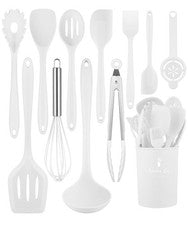 Juego de Utensilios de Cocina - Juego de Cocina de Silicona de 12 Piezas Grande, Blanco