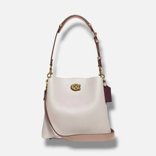 Bolso Cubo Coach Para Mujer Blanco Grano Guijarro Cuero Giratorio Cierre a Presión Sauce X7302