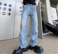 Moda Para Hombres Retro Lavado Azul Antiguo Denim Pantalones Juveniles Informales Pantalones de mezclilla Sueltos