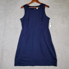 Antiguo Vestido Azul Marino Para Mujer Grande Azul Sin Mangas Bolsillos Laterales Modesto Minimalista Nuevo Con
