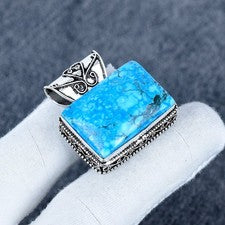 Collar colgante de piedras preciosas naturales turquesa hecho a mano de plata de ley 925, regalo