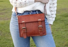 Bolso bandolera/hombro de cuero genuino estilo vintage personalizado para mujer