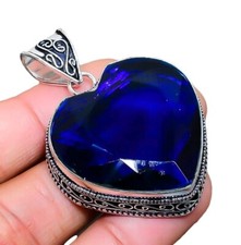 Colgante de piedras preciosas de tanzanita azul hecho a mano joyería de plata de ley 925 corte corazón