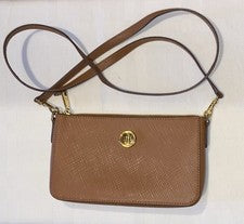 Bolso Bandolera RLL Ralph Lauren Pequeño Para Mujer Marrón Cuero Genuino