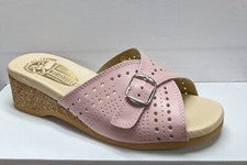 Sandalia Worishofer 251P para mujer de cuero rosa corcho cuña deslizable EE. UU. 6 UE 36