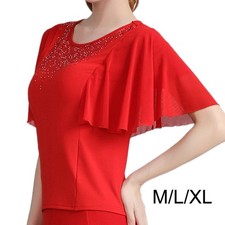 Elegante baile de compañía, blusa de manga corta con mangas campanarias, parte superior de ejercicio