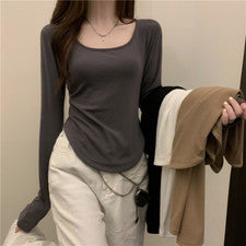 Mujeres Moda Tendencia Sexy Camiseta Manga Larga Simple Ajustada Informal Prendas para el torso Corto