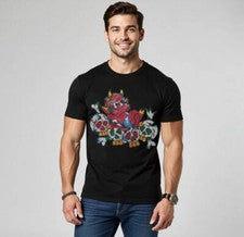 Nueva Camiseta Hombre Lujo Estrás Moda Gótica Calavera Negra Blanca Alta Calidad