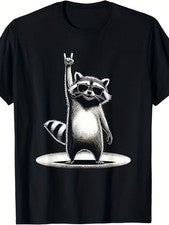 Camiseta Raccoon Rock para hombre y mujer - Mapache retro blanco y negro con moda