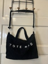 Bolso de Mano Mujer Moda Pana Negro Gran Capacidad, Patrón Letras