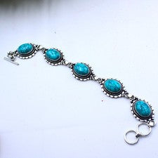 Brazalete ajustable de plata de ley 925 hecho a mano con piedras preciosas turquesa azul"