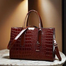 Bolso de mano vintage de cuero de gran capacidad para mujer con patrón de cocodrilo