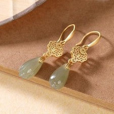Pendientes retro para mujer de jade hetiano natural orquídea fresca estilo chino retro uniq
