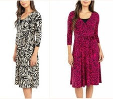 Nuevo vestido envolvente Leota para mujer manga 3/4 hasta la rodilla sin arrugas atado trasero
