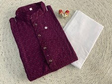 Conjunto túnica cosida para hombre indio Kurta Top caballero pantalón Kurta con hilo ajustable
