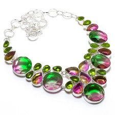 Collar de joyería hecho a mano de turmalina bicolor, piedras preciosas de peridoto 18"