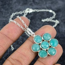 Collar colgante bisel amazonita piedras preciosas joyería de plata de ley 925 - 18"