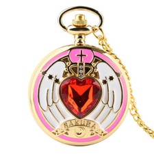 Reloj Bolsillo Oro Magia Niña Estrás Unisex Cuarzo Collar Cadena Regalo
