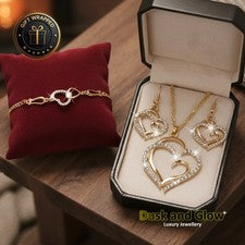 Conjunto de regalo de joyas de oro para mujeres collar pendientes colgantes pulsera damas niñas Reino Unido NUEVO