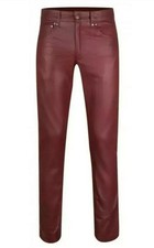 Pantalones de mezclilla de motociclista para hombre de cuero real borgoña u oveja elegante y sexy estilo