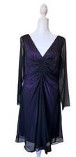 Vestido Patra Fit and Flare para mujer 10 negro púrpura cuello en V forrado mangas transparentes