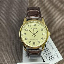 Casio MTP-V001GL-9B simple fácil de usar diseño correa de cuero marrón reloj ...