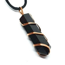 Collar de alambre de cobre colgante de turmalina negra EMF protección de piedras preciosas joyería