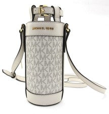 NUEVO BOLSO BANDOLERA MICHAEL KORS Portabotellas de Agua Recubierto MK Signature Lt. Crema