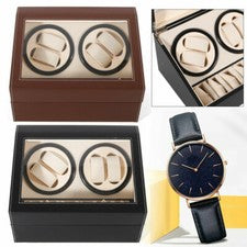 4+6 Lujo Rotación Automática Reloj Enrollador Caja Cuero Almacenamiento Vitrina Regalo