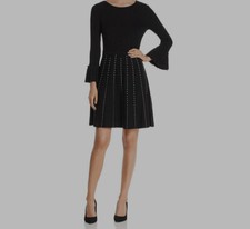 Vestido para mujer Design History negro manga larga campana cuello redondo calce y acampanado $295 S