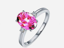 Anillo ajustable ovalado de cristal rosa de plata de ley 925 para mujeres niñas joyas regalo