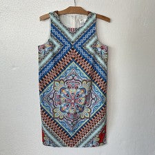 Vestido London Times para mujer 8 sin mangas estampado geométrico funda cóctel algodón