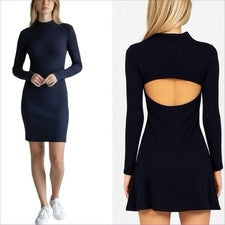 Nuevo con etiquetas Mini Vestido Lost + Wander Para Mujer Azul Marino Corte Espalda Ajustado Tejido Talla S Elegante
