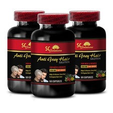 Essentials para el cuidado del cabello - COMPLEJO ANTI CANAS - Extracto de tallo de cola de caballo - 3 Bot
