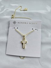 Nuevo Collar Colgante Cruz Kendra Scott Oro en Ópalo Blanco