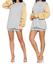 Sexy Hermosa Sudadera Para Mujer Mini Vestido con Cordón Bloque de Color