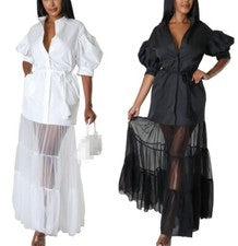 Para mujeres Personalizado Moda Tendencia Informal Calce Ajustado Mangas Cortas Camisa Vestido Nuevo