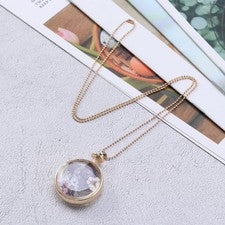 Round Shape Dried Flower Necklace Glass Perfume Bottle Pendant Necklace (Purple