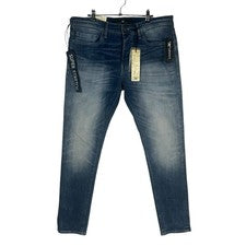 Pantalones de mezclilla Jordan Craig Sean azules estilo Js300 lavado envejecido talla 36/32 súper elásticos