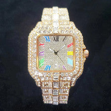 Reloj de Lujo Diamante Hombres Moda Helado Cuadrado Colorido Número Relojes Hip Ho