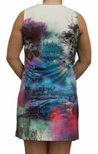 Damen Kleid mehrfarbige Tunika ärmellos Glitzer Steine knielang Natur Motiv M-XL